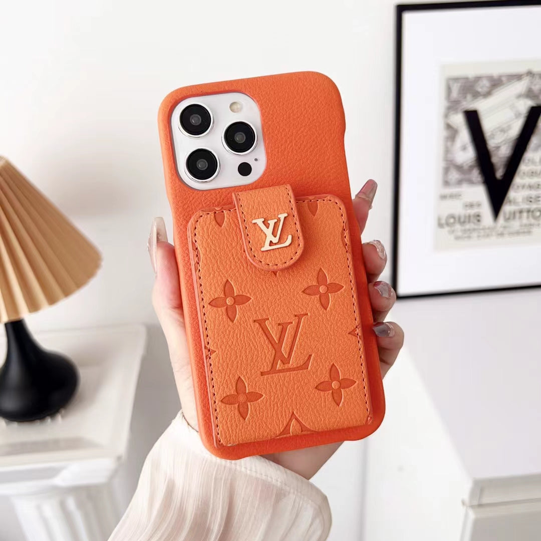 orange louis vuitton phone case with card holder