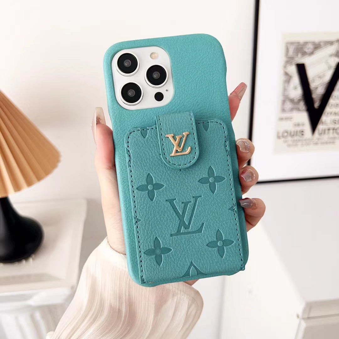 blue louis vuitton phone case with card holder