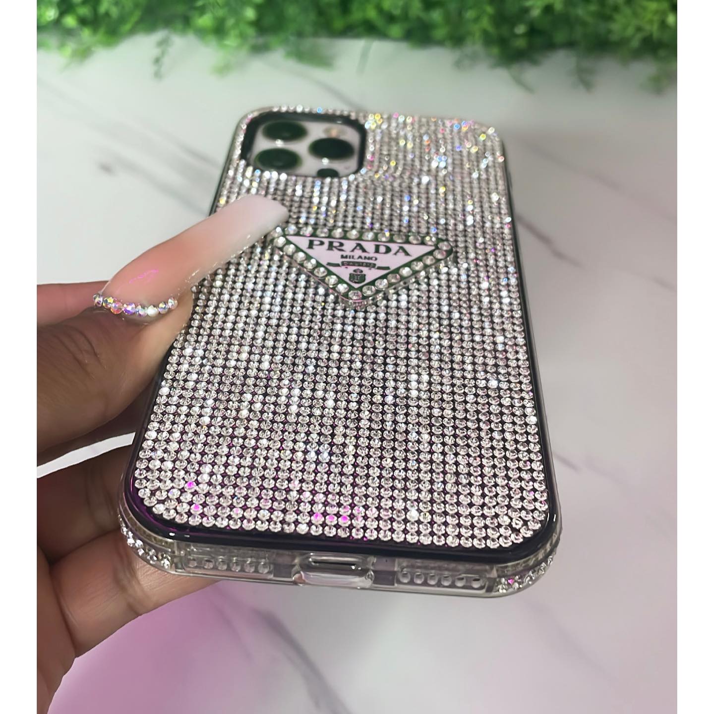 white Prada Crystal Phone Case