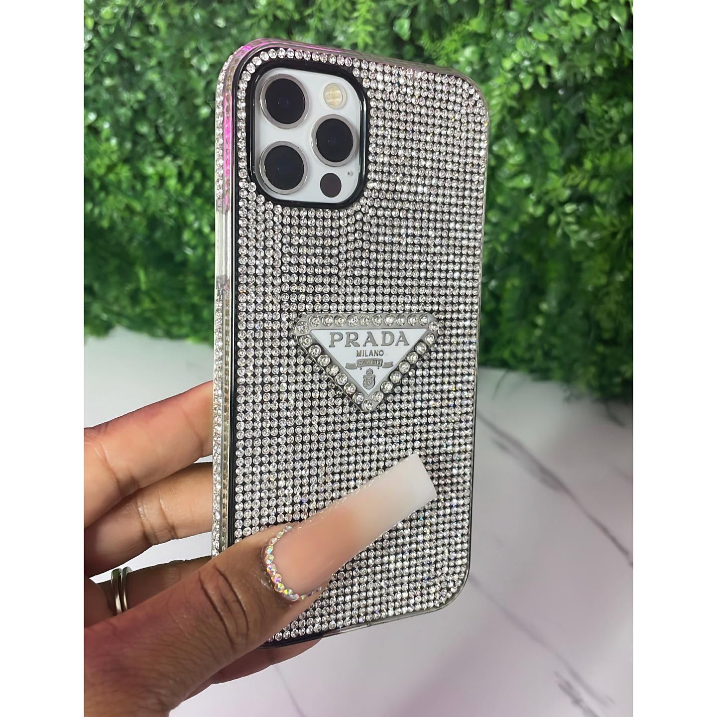 white Prada Crystal Phone Case