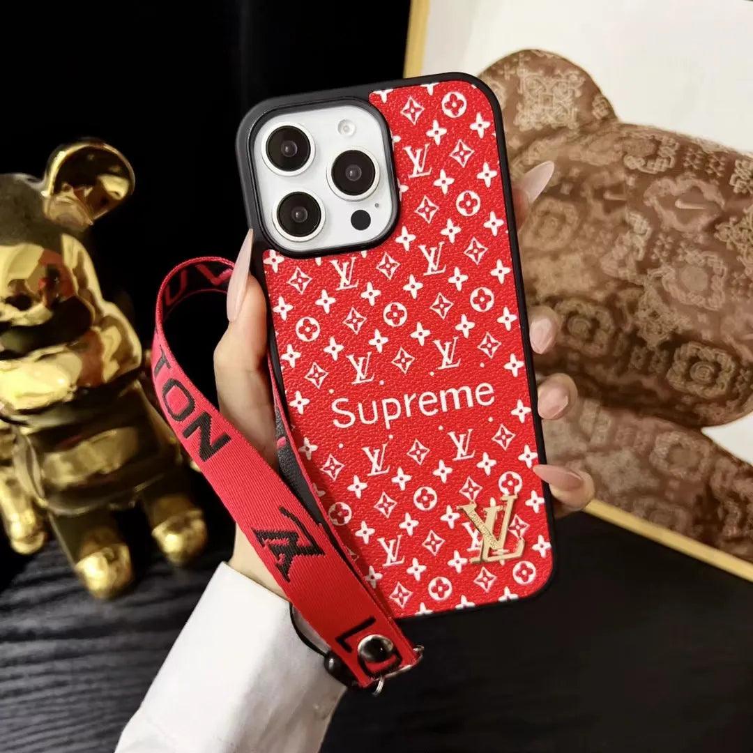 red Supreme Louis Vuitton Phone Case