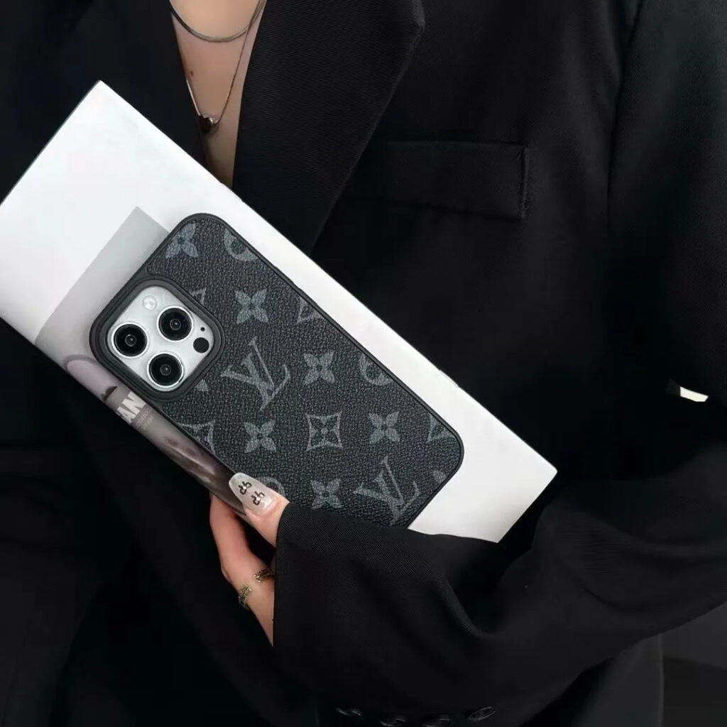black Louis Vuitton Apple leather phone case