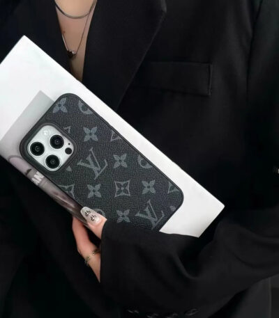 black Louis Vuitton Apple leather phone case