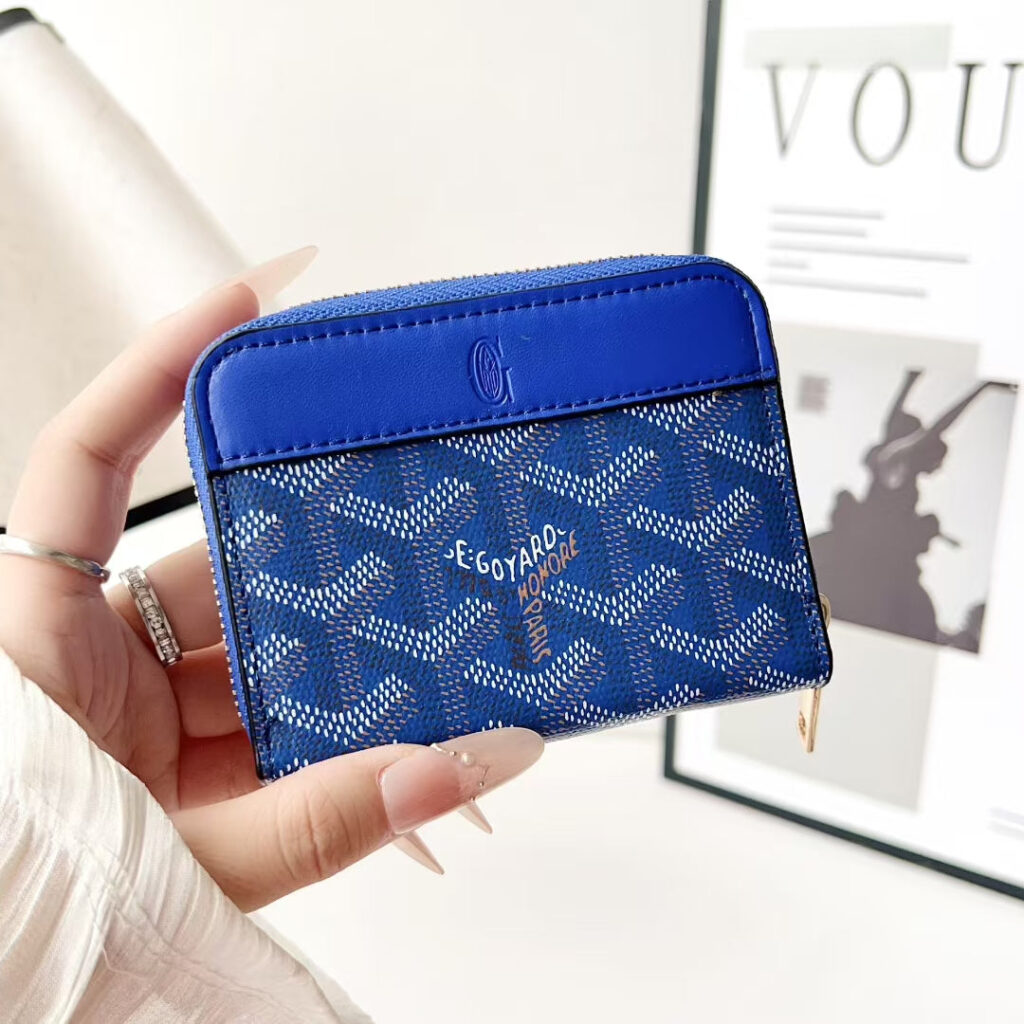 Goyard-Style Luxury Zipper ID Card Holder
