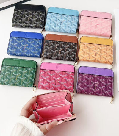 Goyard-Style Luxury Zipper ID Card Holder